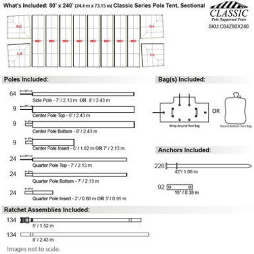 80' x 240' Classic Series Pole Tent, Sectional Tent Top, Complete