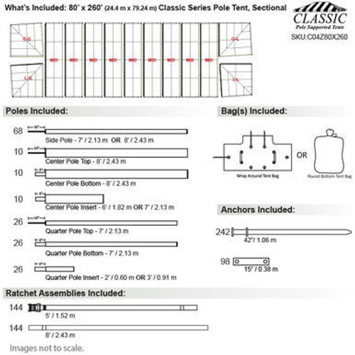 80' x 260' Classic Series Pole Tent, Sectional Tent Top, Complete 80' x 260' Classic Series Pole Tent, Sectional Tent Top, Complete