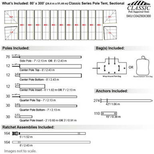 80' x 300' Classic Series Pole Tent, Sectional Tent Top, Complete 80' x 300' Classic Series Pole Tent, Sectional Tent Top, Complete