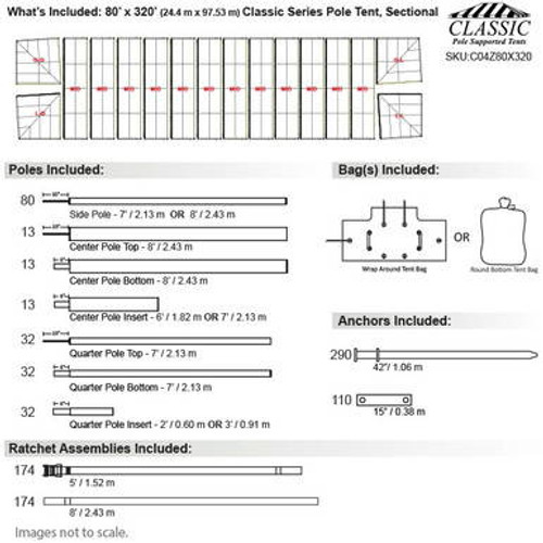 80' x 320' Classic Series Pole Tent, Sectional Tent Top, Complete 80' x 320' Classic Series Pole Tent, Sectional Tent Top, Complete