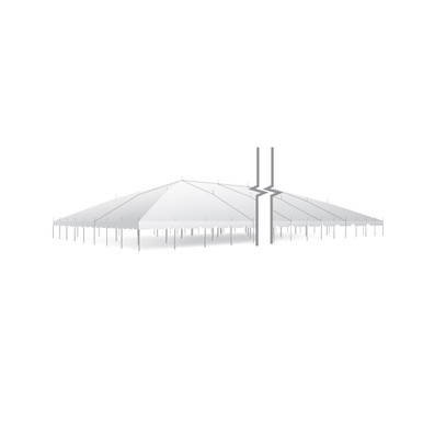 Celina Tent 80' x 320' Classic Series Pole Tent, Sectional Tent Top, Complete, with large white fabric canopy supported by poles and structure.