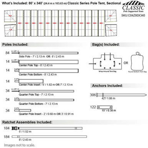 80' x 340' Classic Series Pole Tent, Sectional Tent Top, Complete 80' x 340' Classic Series Pole Tent, Sectional Tent Top, Complete