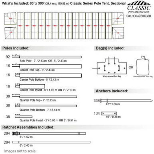 80' x 380' Classic Series Pole Tent, Sectional Tent Top, Complete 80' x 380' Classic Series Pole Tent, Sectional Tent Top, Complete