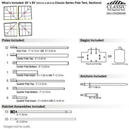 80' x 80' Classic Series Pole Tent, Sectional Tent Top, Complete 80' x 80' Classic Series Pole Tent, Sectional Tent Top, Complete