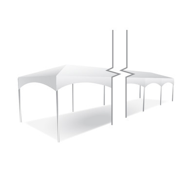 Celina Tent 10' x 50' Master Series Frame Tent, 1 Piece Tent Top, Complete, white event tent with curved fabric roof and sidewalls.