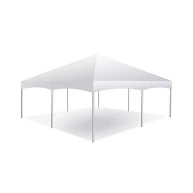 Celina Tent 20' x 20' Master Series Frame Tent, 1 Piece Tent Top, Complete, white event tent with a sturdy frame and peaked roof design.