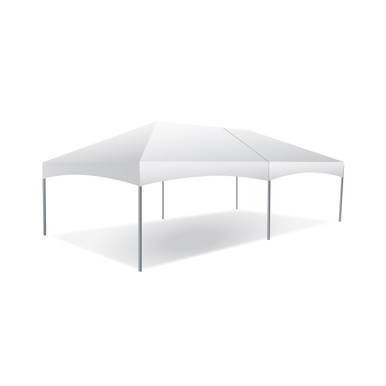 Celina Tent 15' x 30' Master Series Frame Tent, Sectional Tent Top, Complete, white outdoor event tent with sturdy metal legs and sectional design for versatile use.