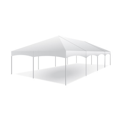 Celina Tent 20' x 40' Master Series Frame Tent, Sectional Tent Top, Complete, white outdoor event tent with a large, sturdy frame and sectional top cover.