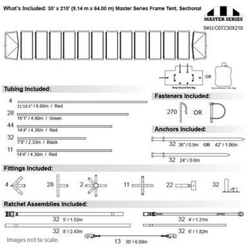 30' x 210' Master Series Frame Tent, Sectional Tent Top, Complete 30' x 210' Master Series Frame Tent, Sectional Tent Top, Complete