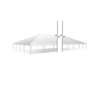 Celina Tent 40' x 240' Master Series Frame Tent, Sectional Tent Top, Complete, with a large white sectional tent structure featuring a peaked roof and supporting poles.