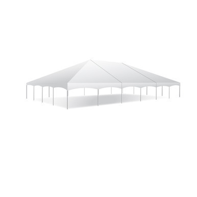 Celina Tent 40' x 60' Master Series Frame Tent, sectional tent top, complete, with a large white canopy supported by metal poles, ideal for outdoor events.