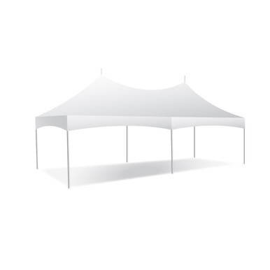 Celina Tent 15' x 30' Pinnacle Series High Peak Frame Tent / Cross Cable Marquee, complete, white high peak frame tent with sidewalls and support cables for outdoor events.