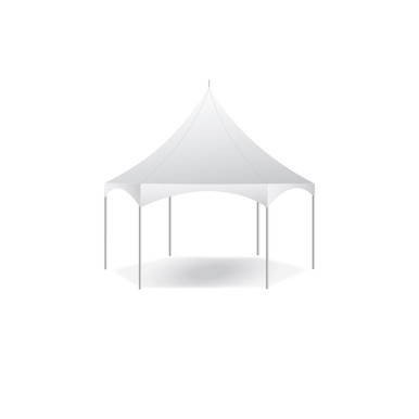 Celina Tent 20' Pinnacle Series Hexagon High Peak Frame Tent / Cross Cable Marquee, complete outdoor event tent with a high peaked roof and hexagonal shape.