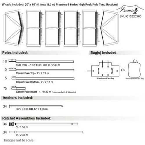 20' x 60' Premiere I Series High Peak Pole Tent, Sectional Tent Top, Complete 20' x 60' Premiere I Series High Peak Pole Tent, Sectional Tent Top, Complete