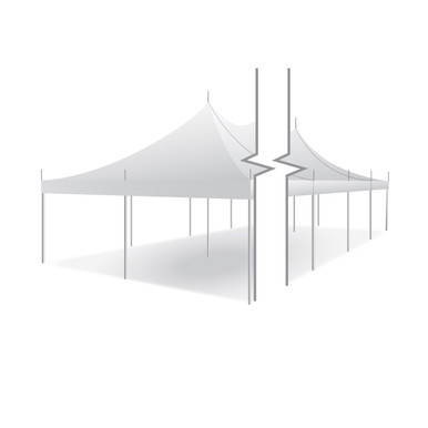20' x 90' Premiere I Series High Peak Pole Tent, Sectional Tent Top, Complete, with a large white high peak canopy and supporting poles for outdoor event coverage.