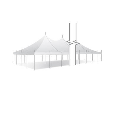 Celina Tent 30' x 105' Premiere I Series High Peak Pole Tent, sectional tent top with a high peak structure and supportive poles, complete setup for outdoor events.