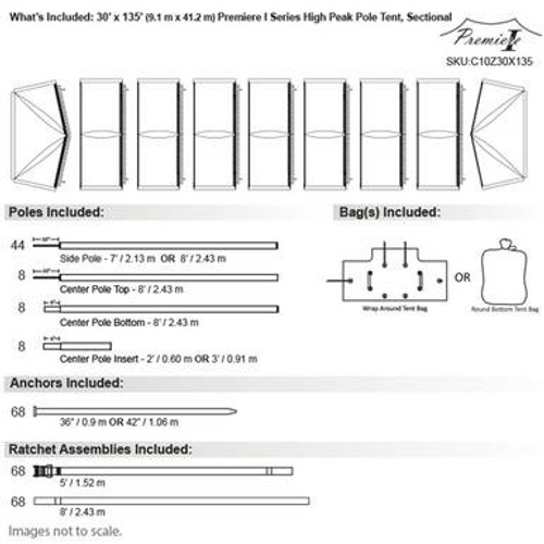 30' x 135' Premiere I Series High Peak Pole Tent, Sectional Tent Top, Complete 30' x 135' Premiere I Series High Peak Pole Tent, Sectional Tent Top, Complete