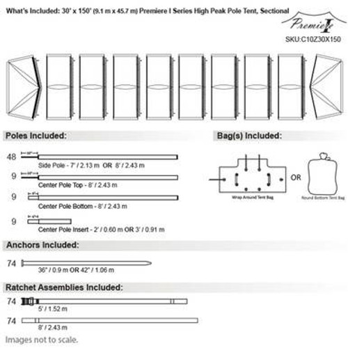 30' x 150' Premiere I Series High Peak Pole Tent, Sectional Tent Top, Complete 30' x 150' Premiere I Series High Peak Pole Tent, Sectional Tent Top, Complete