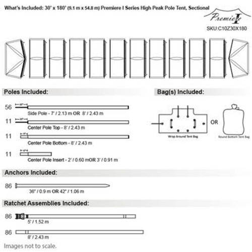 30' x 180' Premiere I Series High Peak Pole Tent, Sectional Tent Top, Complete 30' x 180' Premiere I Series High Peak Pole Tent, Sectional Tent Top, Complete