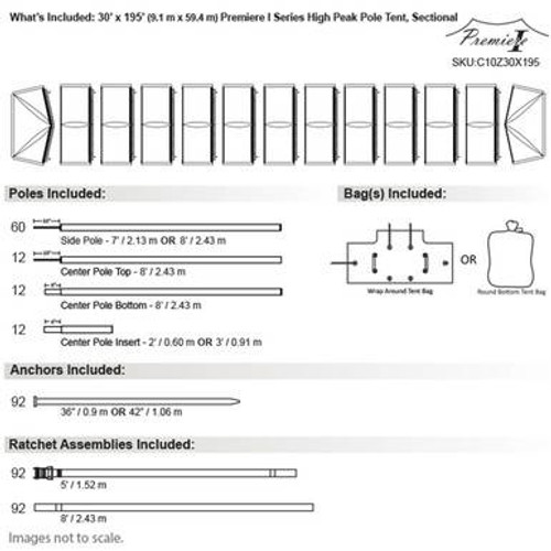 30' x 195' Premiere I Series High Peak Pole Tent, Sectional Tent Top, Complete 30' x 195' Premiere I Series High Peak Pole Tent, Sectional Tent Top, Complete