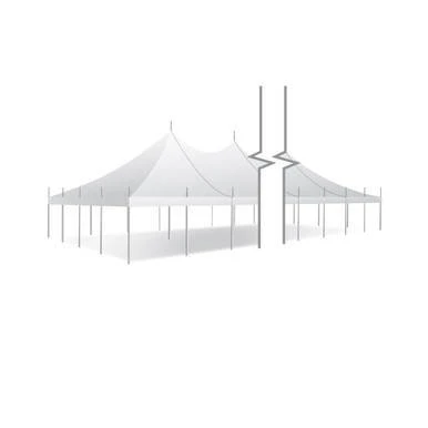 Celina Tent 30' x 225' Premiere I Series High Peak Pole Tent, Sectional Tent Top, Complete, sturdy white event tent with high peaks and supporting poles for outdoor occasions.