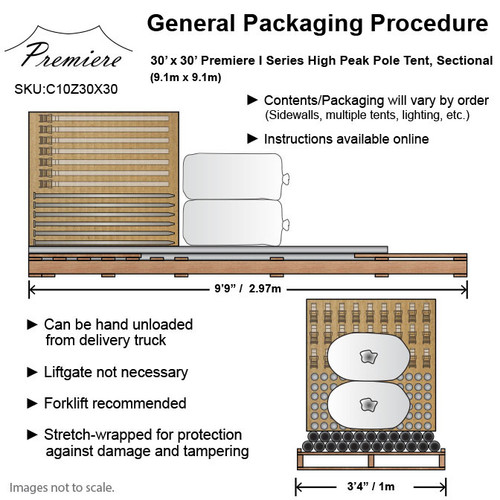 30' x 30' Premiere I Series High Peak Pole Tent, Sectional Tent Top, Complete