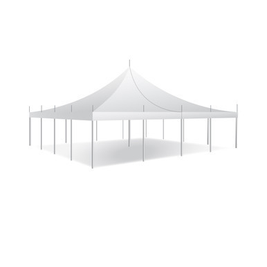 Celina Tent 30' x 30' Premiere I Series High Peak Pole Tent, Sectional Tent Top, Complete, displaying a large white sectional tent with high peak roof and supporting poles.