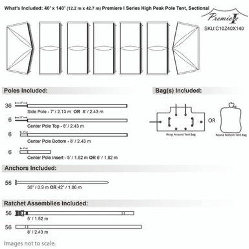 40' x 140' Premiere I Series High Peak Pole Tent, Sectional Tent Top, Complete