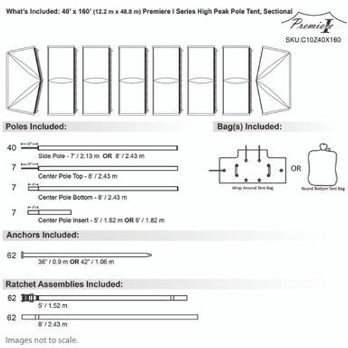 40' x 160' Premiere I Series High Peak Pole Tent, Sectional Tent Top, Complete 40' x 160' Premiere I Series High Peak Pole Tent, Sectional Tent Top, Complete