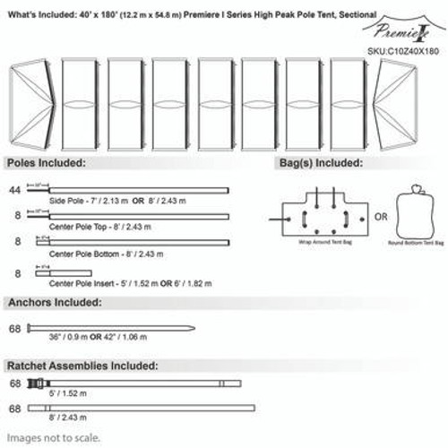 40' x 180' Premiere I Series High Peak Pole Tent, Sectional Tent Top, Complete 40' x 180' Premiere I Series High Peak Pole Tent, Sectional Tent Top, Complete