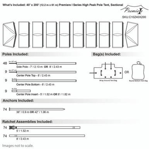 40' x 200' Premiere I Series High Peak Pole Tent, Sectional Tent Top, Complete 40' x 200' Premiere I Series High Peak Pole Tent, Sectional Tent Top, Complete