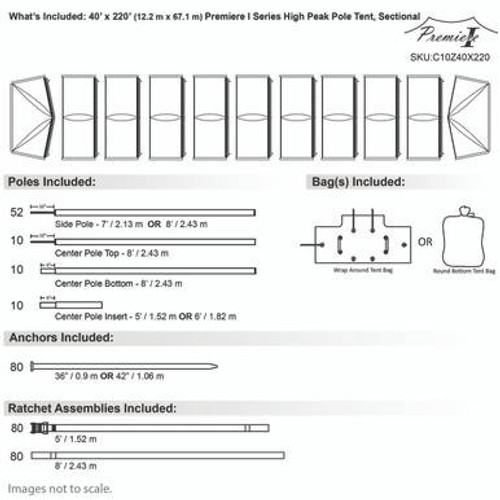 40' x 220' Premiere I Series High Peak Pole Tent, Sectional Tent Top, Complete 40' x 220' Premiere I Series High Peak Pole Tent, Sectional Tent Top, Complete