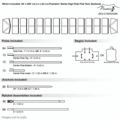 40' x 280' Premiere I Series High Peak Pole Tent, Sectional Tent Top, Complete 40' x 280' Premiere I Series High Peak Pole Tent, Sectional Tent Top, Complete