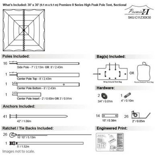 30' x 30' Premiere II Series High Peak Pole Tent, Sectional Tent Top, Complete 30' x 30' Premiere II Series High Peak Pole Tent, Sectional Tent Top, Complete