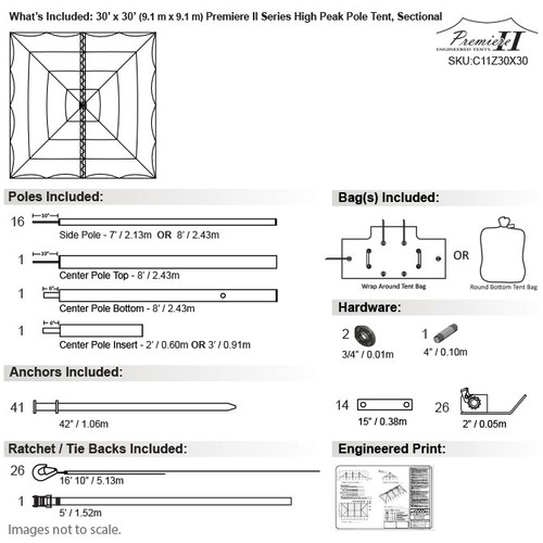 30' x 30' Premiere II Series High Peak Pole Tent, Sectional Tent Top, Complete 30' x 30' Premiere II Series High Peak Pole Tent, Sectional Tent Top, Complete