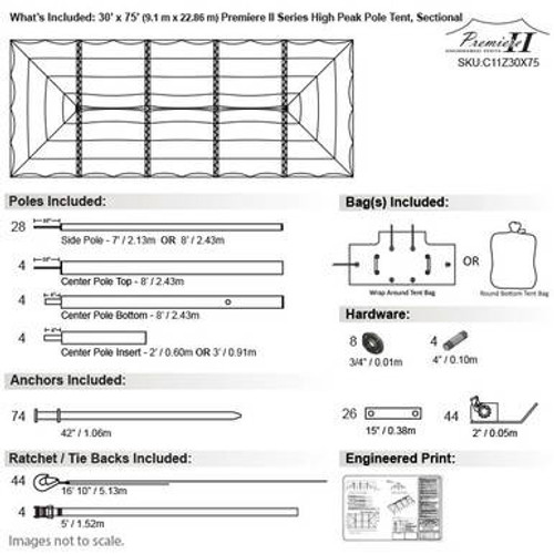 30' x 75' Premiere II Series High Peak Pole Tent, Sectional Tent Top, Complete 30' x 75' Premiere II Series High Peak Pole Tent, Sectional Tent Top, Complete