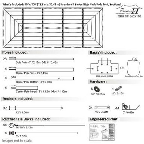40' x 100' Premiere II Series High Peak Pole Tent, Sectional Tent Top, Complete 40' x 100' Premiere II Series High Peak Pole Tent, Sectional Tent Top, Complete