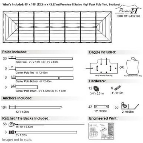 40' x 140' Premiere II Series High Peak Pole Tent, Sectional Tent Top, Complete 40' x 140' Premiere II Series High Peak Pole Tent, Sectional Tent Top, Complete