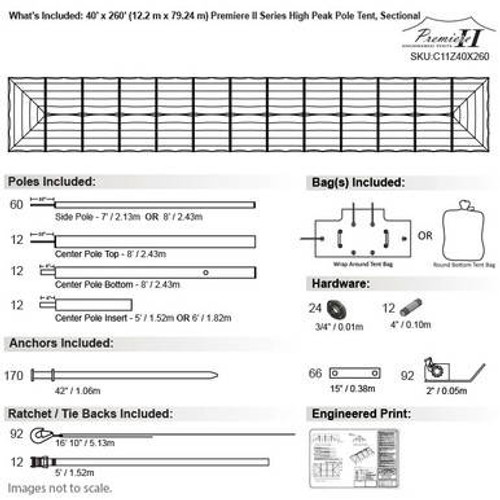 40' x 260' Premiere II Series High Peak Pole Tent, Sectional Tent Top, Complete 40' x 260' Premiere II Series High Peak Pole Tent, Sectional Tent Top, Complete