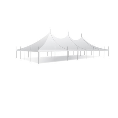 Celina Tent 40' x 80' Premiere II Series High Peak Pole Tent, Sectional Tent Top, Complete, white high peak pole tent with multiple peaks and sturdy support poles for outdoor events.