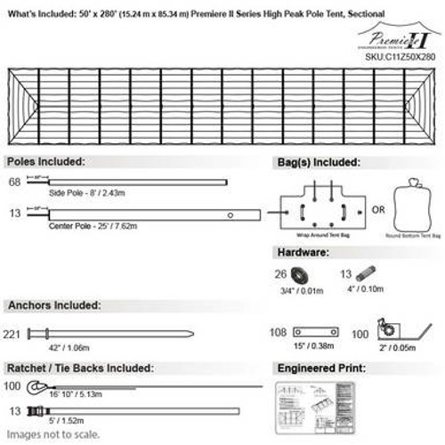 50' x 280' Premiere II Series High Peak Pole Tent, Sectional Tent Top, Complete 50' x 280' Premiere II Series High Peak Pole Tent, Sectional Tent Top, Complete