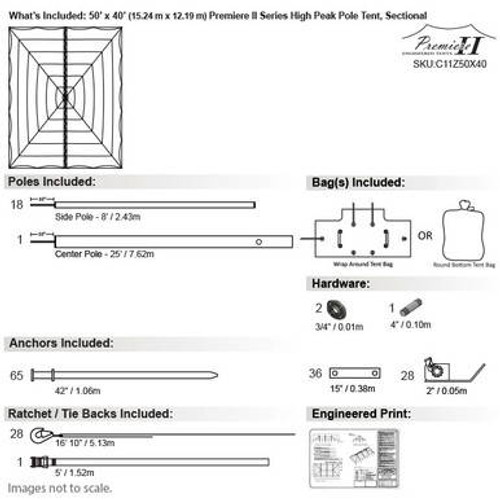 50' x 40' Premiere II Series High Peak Pole Tent, Sectional Tent Top, Complete 50' x 40' Premiere II Series High Peak Pole Tent, Sectional Tent Top, Complete