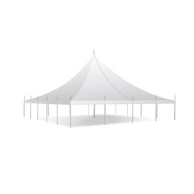 Celina Tent 50' x 40' Premiere II Series High Peak Pole Tent, Sectional Tent Top, Complete, white large sectional event tent with high peak roof and multiple supporting poles.
