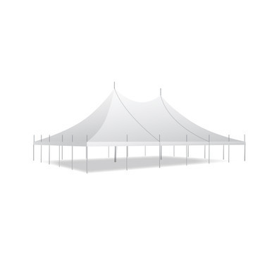 Celina Tent 50' x 60' Premiere II Series High Peak Pole Tent, Sectional Tent Top, Complete, white, large outdoor event tent with high peaks and sturdy support poles.