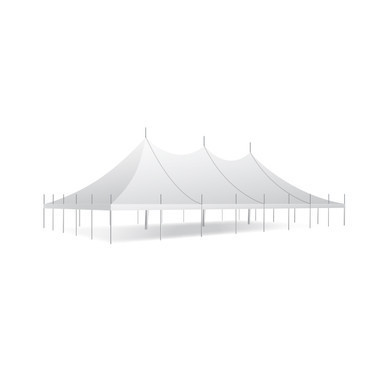 Celina Tent 50' x 80' Premiere II Series High Peak Pole Tent, sectional tent top, complete with white fabric and sturdy support poles.