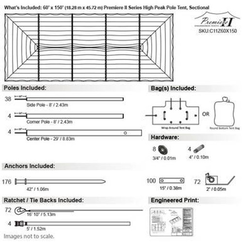 60' x 150' Premiere II Series High Peak Pole Tent, Sectional Tent Top, Complete 60' x 150' Premiere II Series High Peak Pole Tent, Sectional Tent Top, Complete