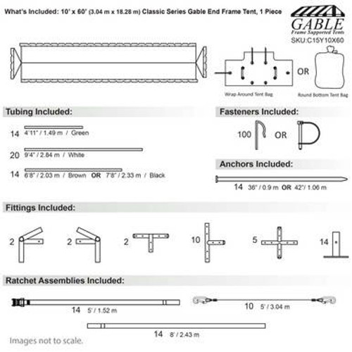 10' x 60' Classic Series Gable End Frame Tent, 1 Piece Tent Top, Complete 10' x 60' Classic Series Gable End Frame Tent, 1 Piece Tent Top, Complete