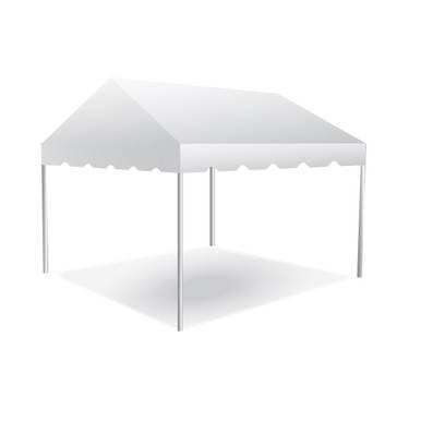 12' x 12' Classic Series Gable End Frame Tent, 1 Piece Tent Top, Complete, white outdoor event tent with metal poles and peaked roof on a plain background.
