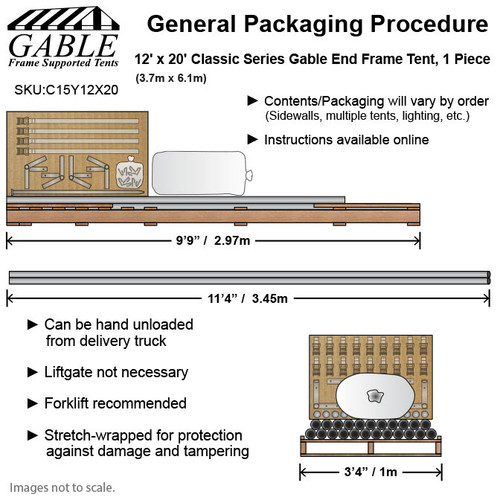 12' x 20' Classic Series Gable End Frame Tent, 1 Piece Tent Top, Complete
