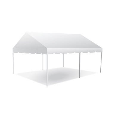 15' x 20' Classic Series Gable End Frame Tent, 1 Piece Tent Top, Complete, white gable end frame tent with metal poles and a large canopy for outdoor events or gatherings.